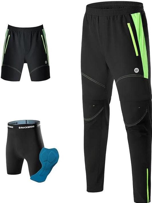 ROCKBROS fietsbroek, dubbellaags, uitneembare sportbroek, lange fietsbroek met zitkussen, gewatteerde fietsbroek, heren, ademende MTB-racefiets