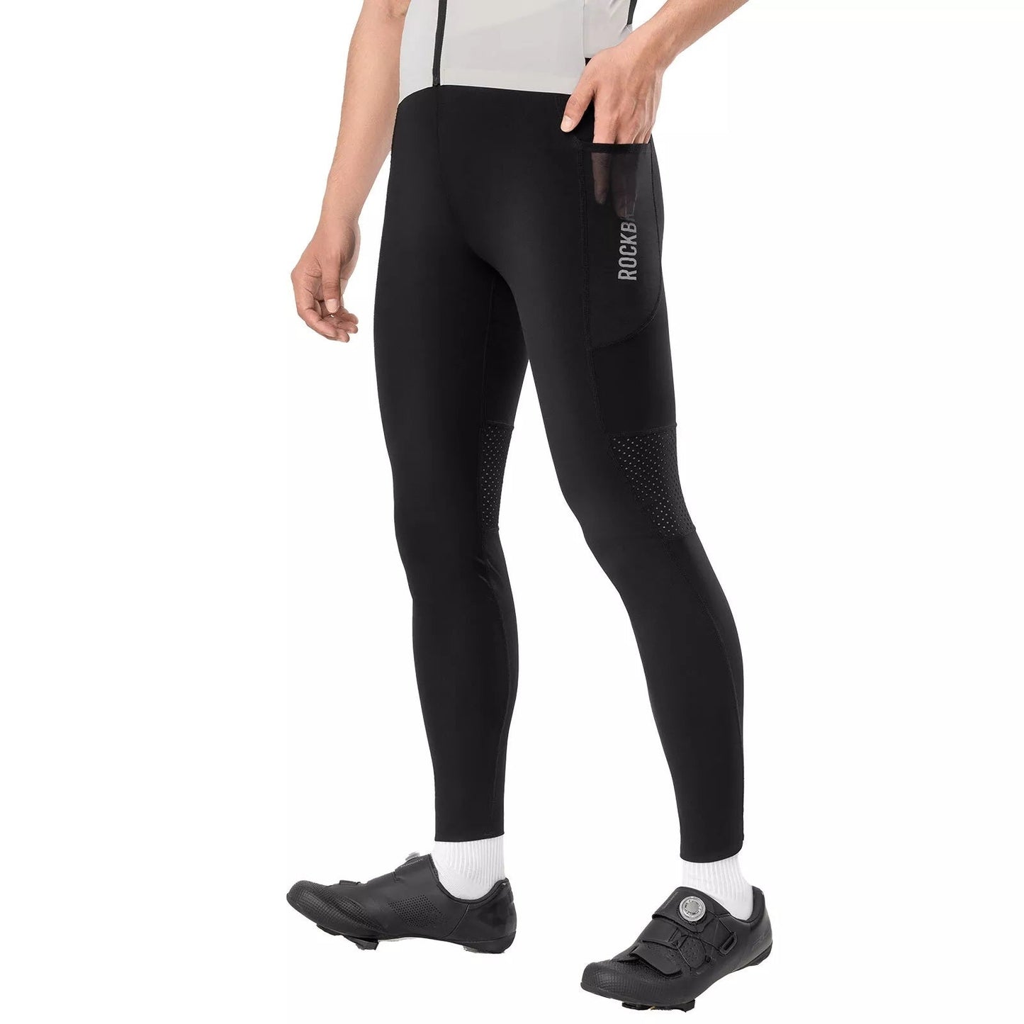 ROCKBROS lange fietsbroek voor heren en dames, fietsbroek voor vier seizoenen met 4D-vulling, lange fietsbroek met zakken, hardloopbroek, ademende MTB