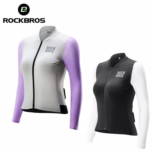 ROCKBROS wielershirt dames wielertrui met lange mouwen zomerfietsjack wielershirt racefietsshirt met 3 achterzakken MTB-wielerkleding ademend