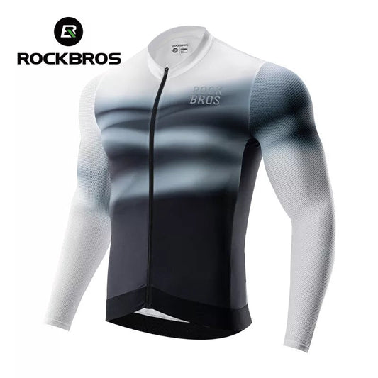 ROCKBROS herenfietsshirt, wielertrui met lange mouwen, fietsshirt voor fietsen, wielrennen, MTB, racefiets, fietskleding, ademend, sneldrogend