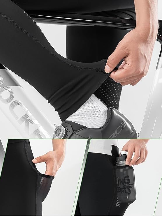 ROCKBROS lange fietsbroek voor heren en dames, fietsbroek voor vier seizoenen met 4D-vulling, lange fietsbroek met zakken, hardloopbroek, ademende MTB