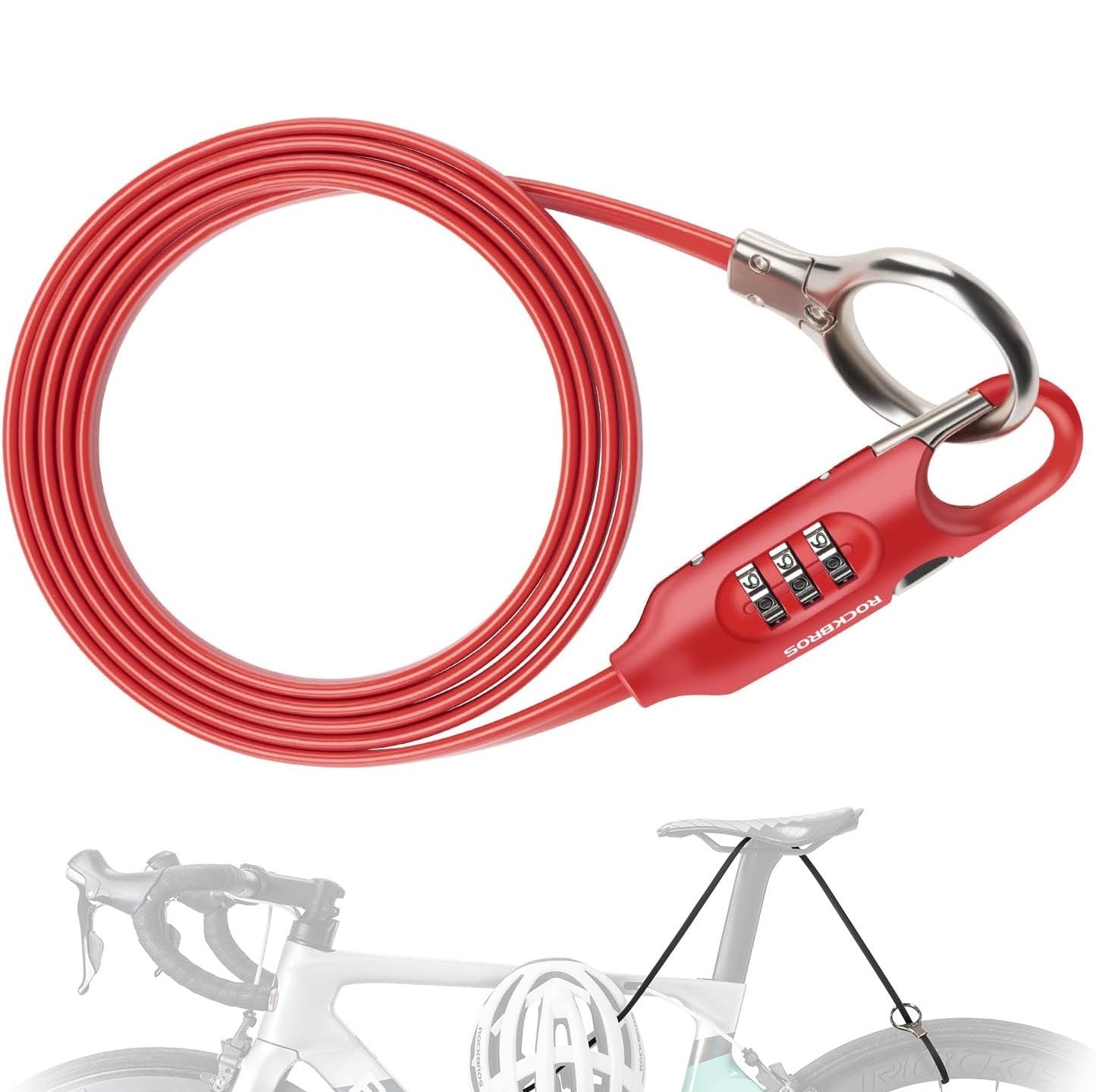 ROCKBROS fietsslot kabelslot 150cm met cijfercode anti-diefstal voor fiets scooter kinderwagen rood/zwart