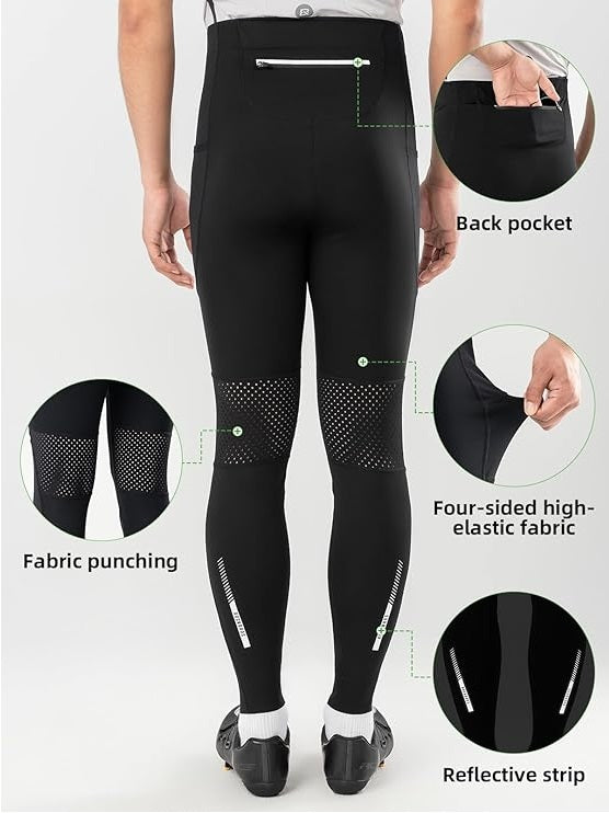 ROCKBROS lange fietsbroek voor heren en dames, fietsbroek voor vier seizoenen met 4D-vulling, lange fietsbroek met zakken, hardloopbroek, ademende MTB