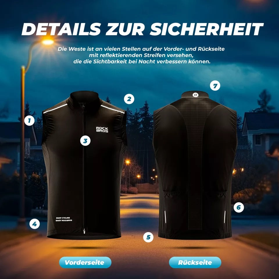 ROCKBROS windvest fietssportvest winddicht waarschuwingsvest mouwloos fietsjack waterafstotend softshell vest