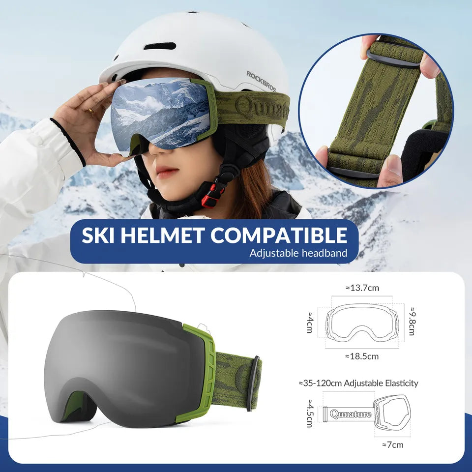 Qunature skibril, snowboardbril, anti-condens UV400 dames/heren voor brildragers