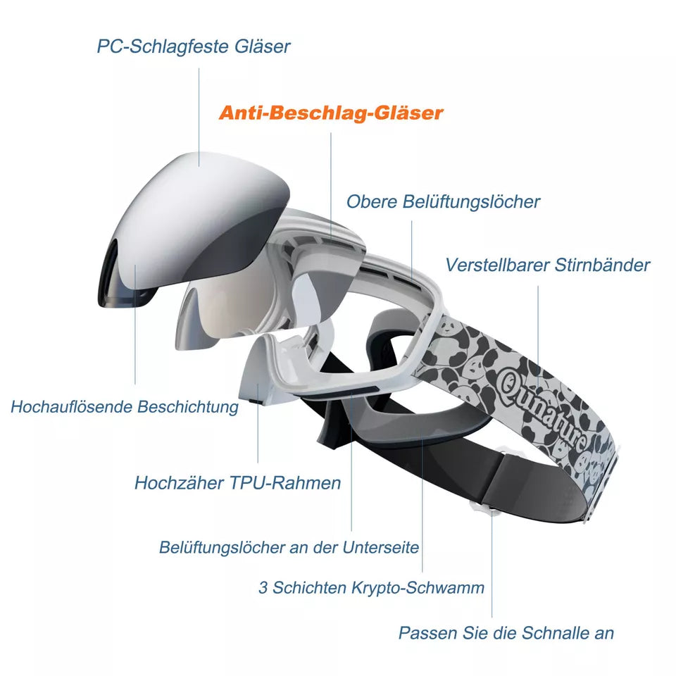 Qunature skibril, snowboardbril voor kinderen en volwassenen die een bril dragen, anticondens