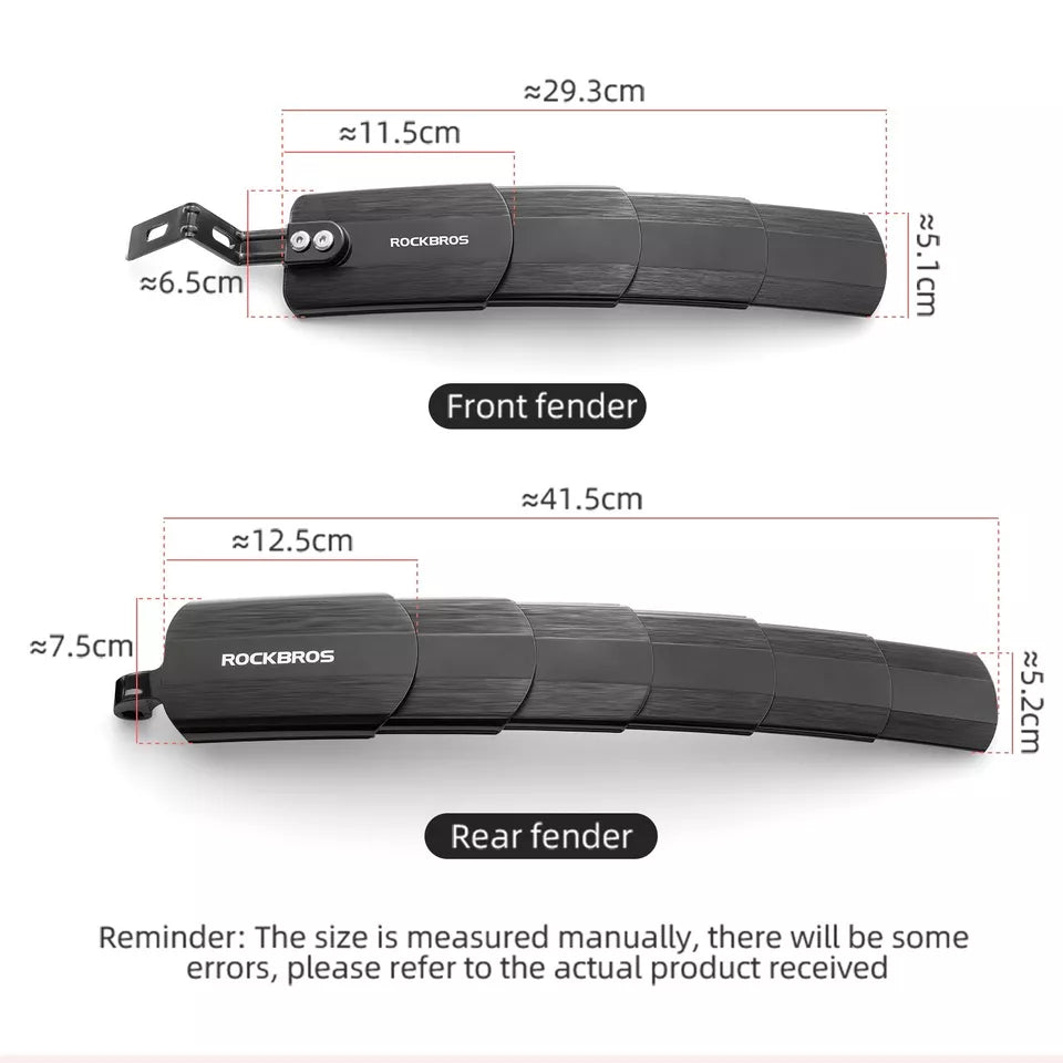 ROCKBROS fietsspatbordenset voor + achter voor 24-29 inch, intrekbaar en verstelbaar