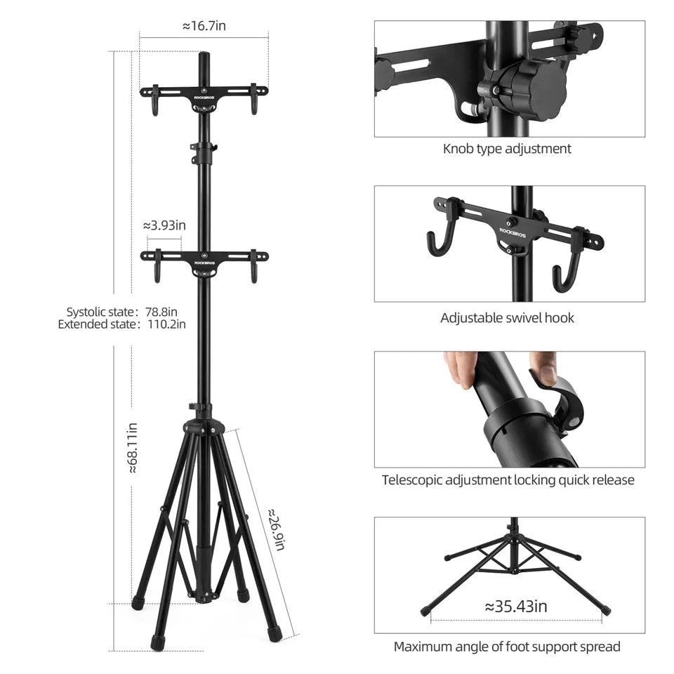 ROCKBROS Fiets dubbele montagestandaard Ondersteuning Power Repair Stand Verstelbaar