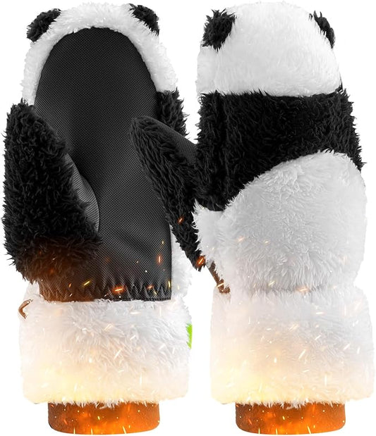 Qunature Skihandschoenen Panda Design Handschoenen voor kinderen van 4-12 jaar Warme thermische winddichte fleecehandschoenen Ideaal voor winteractiviteiten zoals skiën, snowboarden, schaatsen