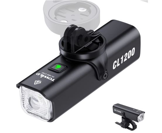 TOWILD CL1200 Garmin/GoPro Mount Compatibel 1200 4000mAh Batterij Waterdicht Fietslicht voor forensen