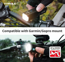 Afbeelding in Gallery-weergave laden, TOWILD CL1200 Garmin/GoPro Mount Compatibel 1200 4000mAh Batterij Waterdicht Fietslicht voor forensen
